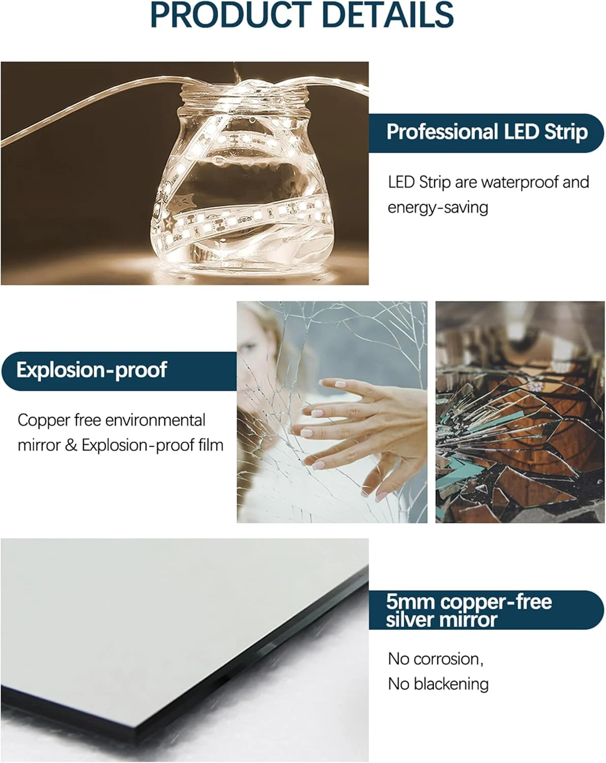 آینه حمام ال ای دی نامنظم VPARTY، آینه نامتقارن با چراغ، 70x170 سانتی متر بدون قاب، آینه موجی نور پس زمینه برای اتاق خواب و نشیمن