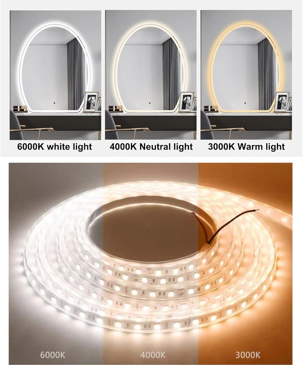 آینه حمام LED بیضی نامنظم، آینه دیواری تزئینی، آینه روشویی بیضی بدون قاب نامتقارن، نور سفید سرد/نور خنثی/نور گرم، آینه روشویی دیمر دار، حسگر لمسی، IP44 (سایز: 70X8 آینه حمام LED بیضی نامنظم، آینه دیواری تزئینی، آینه روشویی بیضی بدون قاب نامتقارن، نور سفید سرد/نور خنثی/نور گرم، آینه روشویی دیمر دار، حسگر لمسی، IP44 (سایز: 70X8