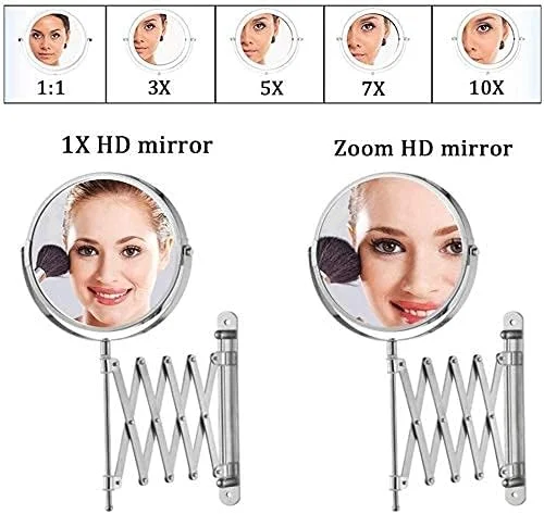 آینه آرایشی دیواری INWWUH با بزرگنمایی 7 برابر، آینه دو طرفه برای آرایش و اصلاح صورت، قابل نصب روی میز، با قابلیت افزایش طول و روکش کروم مناسب برای منزل، اسپا و هتل، آینه ضد بخار (7x, 7i)
