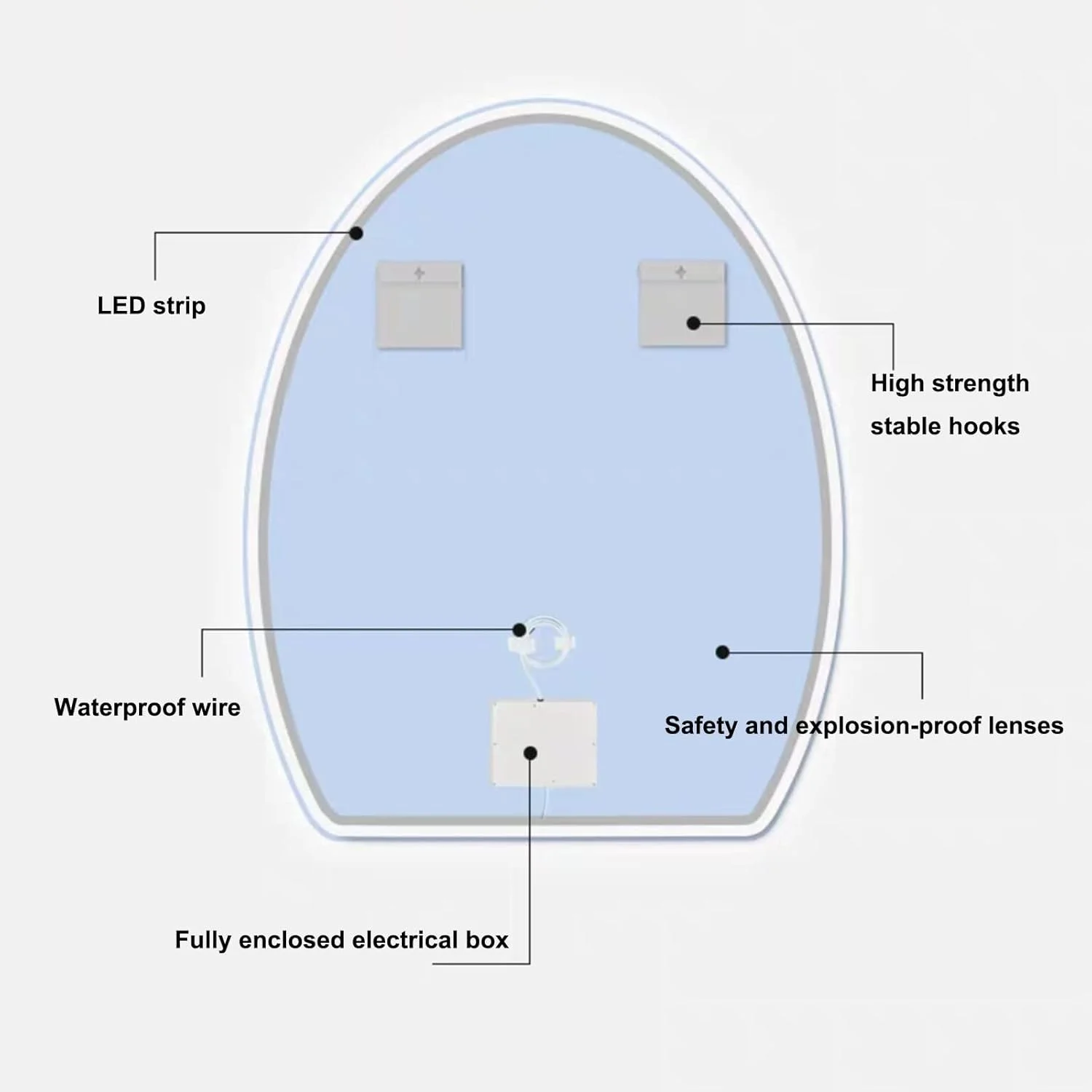 آینه حمام LED بیضی نامنظم، آینه دیواری تزئینی، آینه روشویی بیضی بدون قاب نامتقارن، نور سفید سرد/نور خنثی/نور گرم، آینه روشویی دیمر دار، حسگر لمسی، IP44 (سایز: 70X8 آینه حمام LED بیضی نامنظم، آینه دیواری تزئینی، آینه روشویی بیضی بدون قاب نامتقارن، نور سفید سرد/نور خنثی/نور گرم، آینه روشویی دیمر دار، حسگر لمسی، IP44 (سایز: 70X8