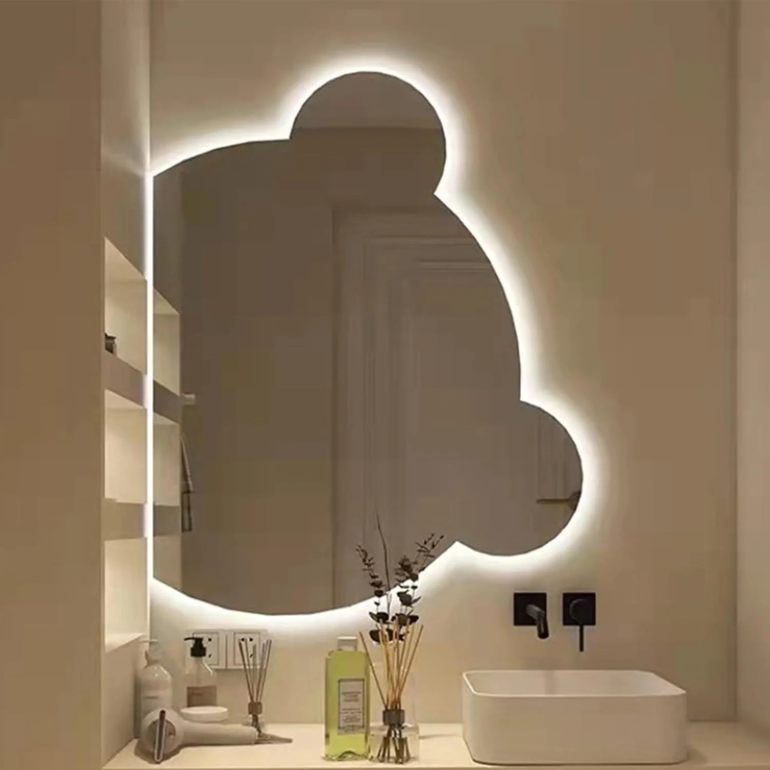 آینه حمام هوشمند ضد بخار، آینه حمام LED با نور سه رنگ قابل تنظیم، آینه دیواری با کلید لمسی، ضد انفجار، آینه حمام خلاقانه طرح خرس برای حمام (سه رنگ)