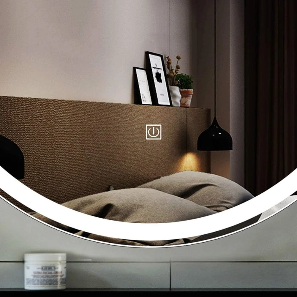 آینه حمام هوشمند LED با نور پس زمینه، آینه آرایش گرد بدون قاب دیواری با کلید لمسی، تصویر واضح / A1 / 50cm