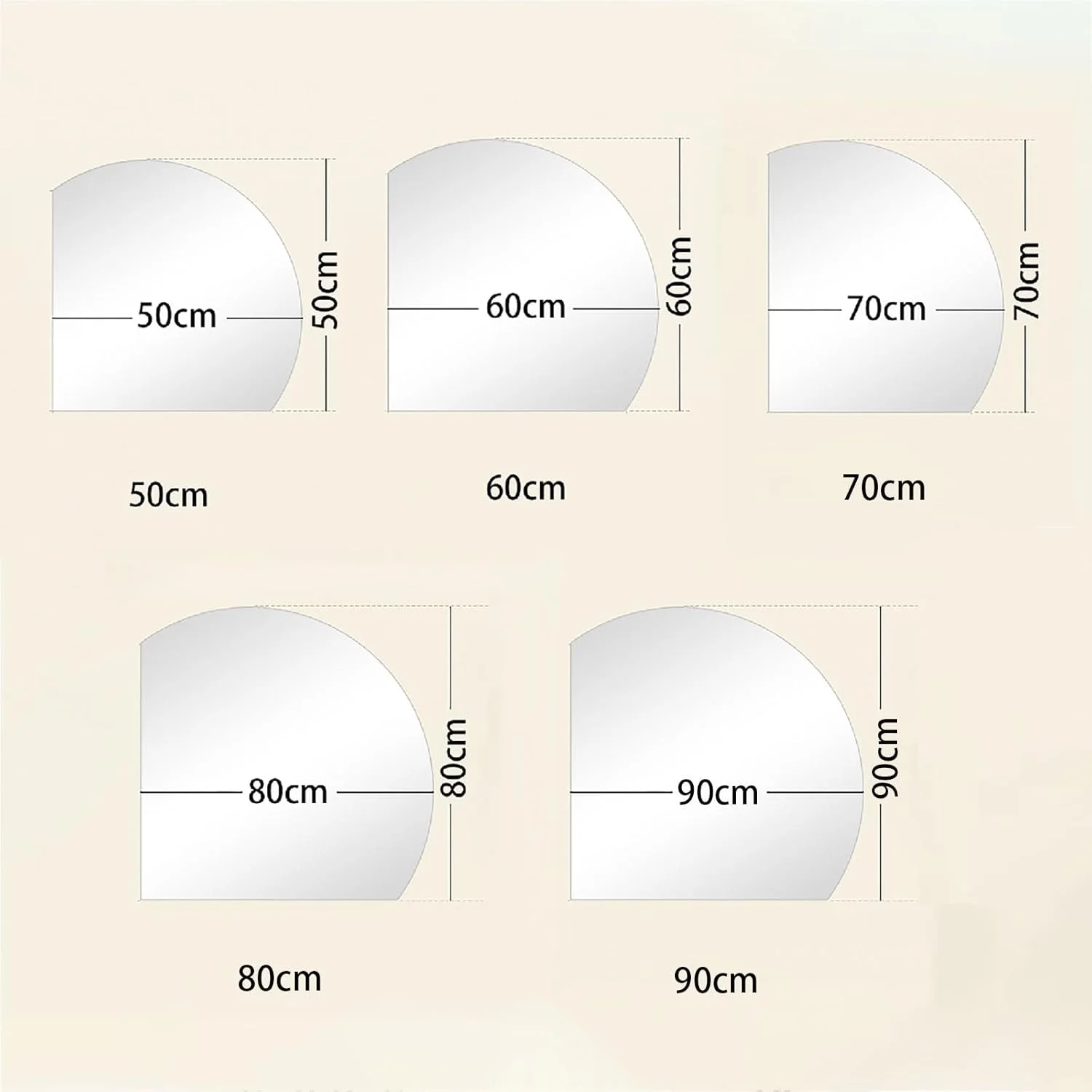 آینه LED نورانی با قابلیت تنظیم نور بی نهایت، آینه حمام نیم دایره بدون قاب، آینه دیواری ضد انفجار با روشنایی قابل تنظیم، مناسب برای حمام، اتاق نشیمن (رنگ: