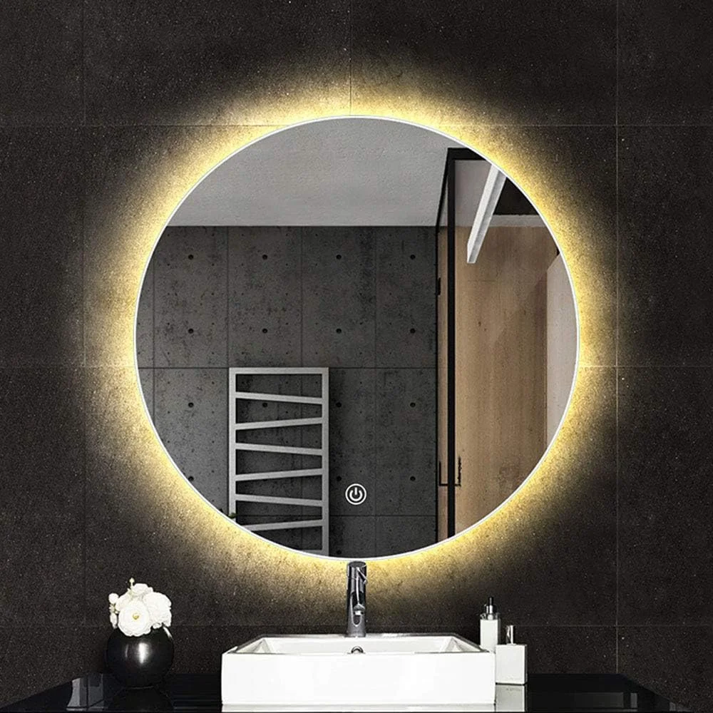 آینه حمام با نور LED، آینه آرایشی گرد بدون قاب دیواری، آینه تزئینی با نور پس زمینه لمسی هوشمند، آینه نقره ای 5 میلی متری / B / 50 سانتی متر / 19.7 اینچ آینه حمام با نور LED، آینه آرایشی گرد بدون قاب دیواری، آینه تزئینی با نور پس زمینه لمسی هوشمند، آینه نقره ای 5 میلی متری / B / 50 سانتی متر / 19.7 اینچ