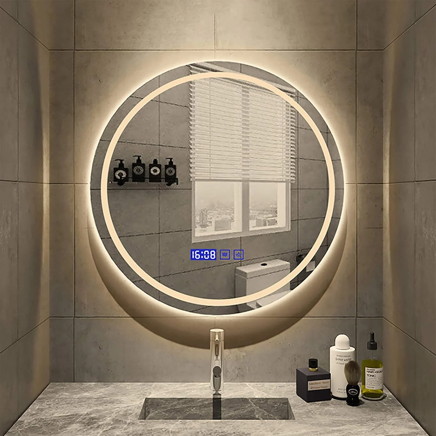 آینه روشویی بزرگ نورپردازی شده - آینه LED دیواری با دکمه لمسی و نورهای قابل تنظیم سفید/طبیعی/گرم آینه روشویی بزرگ نورپردازی شده - آینه LED دیواری با دکمه لمسی و نورهای قابل تنظیم سفید/طبیعی/گرم