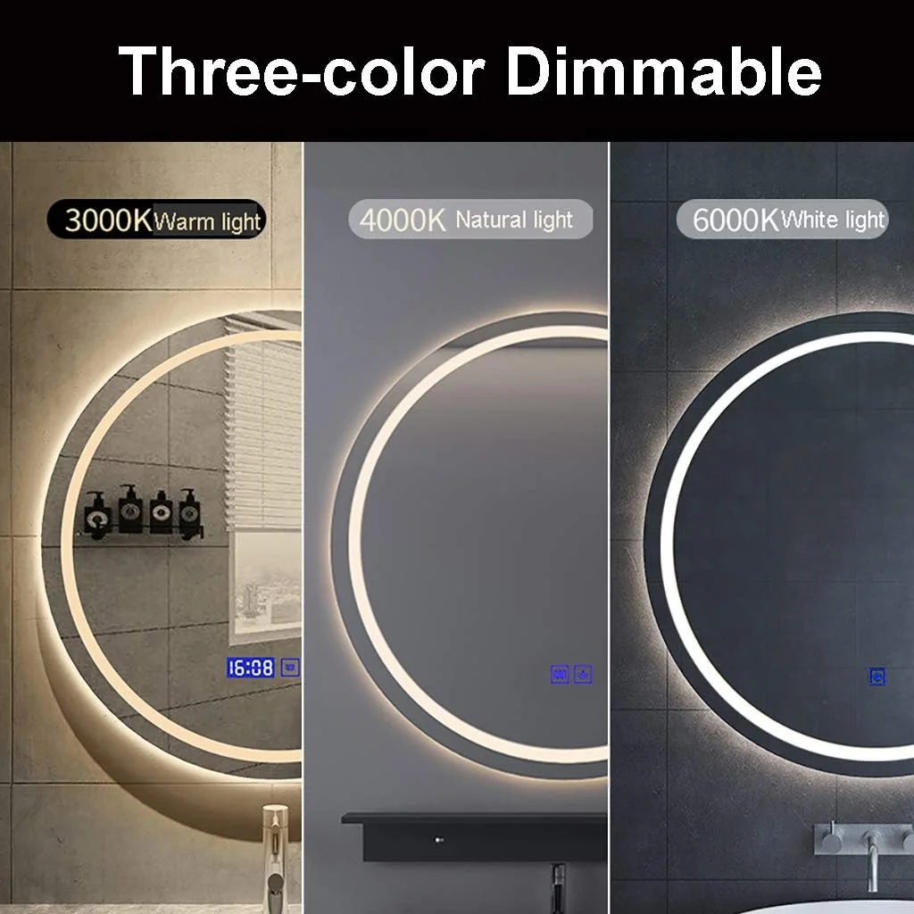 آینه روشویی بزرگ نورپردازی شده - آینه LED دیواری با دکمه لمسی و نورهای قابل تنظیم سفید/طبیعی/گرم