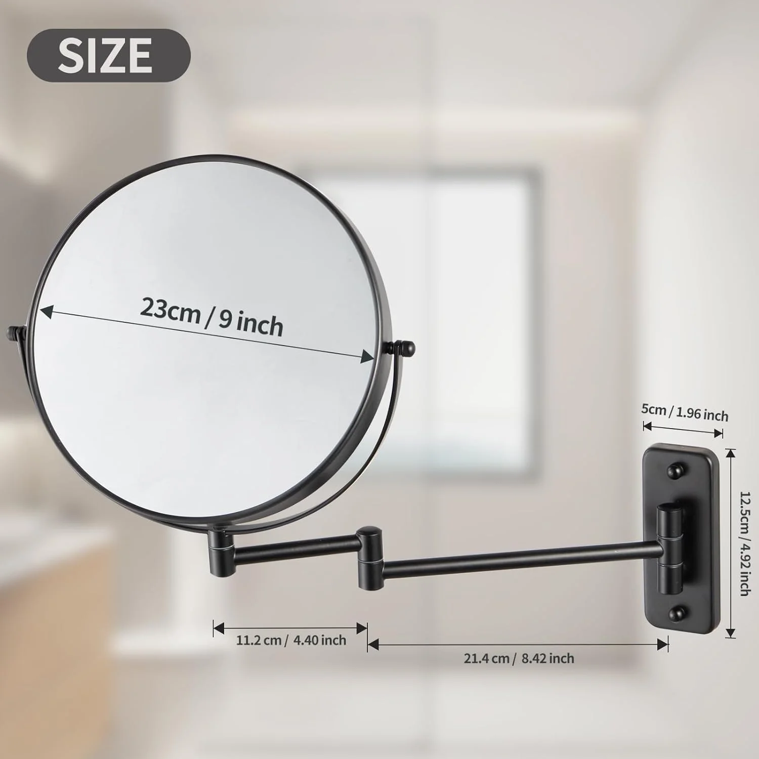 آینه آرایشی دیواری 9 اینچی - آینه دو طرفه بزرگنمایی 1X/10X برای حمام، آینه حمام چرخشی 360 درجه قابل گسترش برای اصلاح