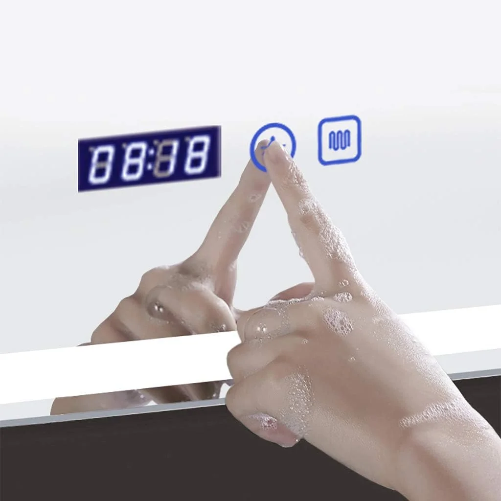 آینه روشویی بزرگ نورپردازی شده - آینه LED دیواری با دکمه لمسی و نورهای قابل تنظیم سفید/طبیعی/گرم