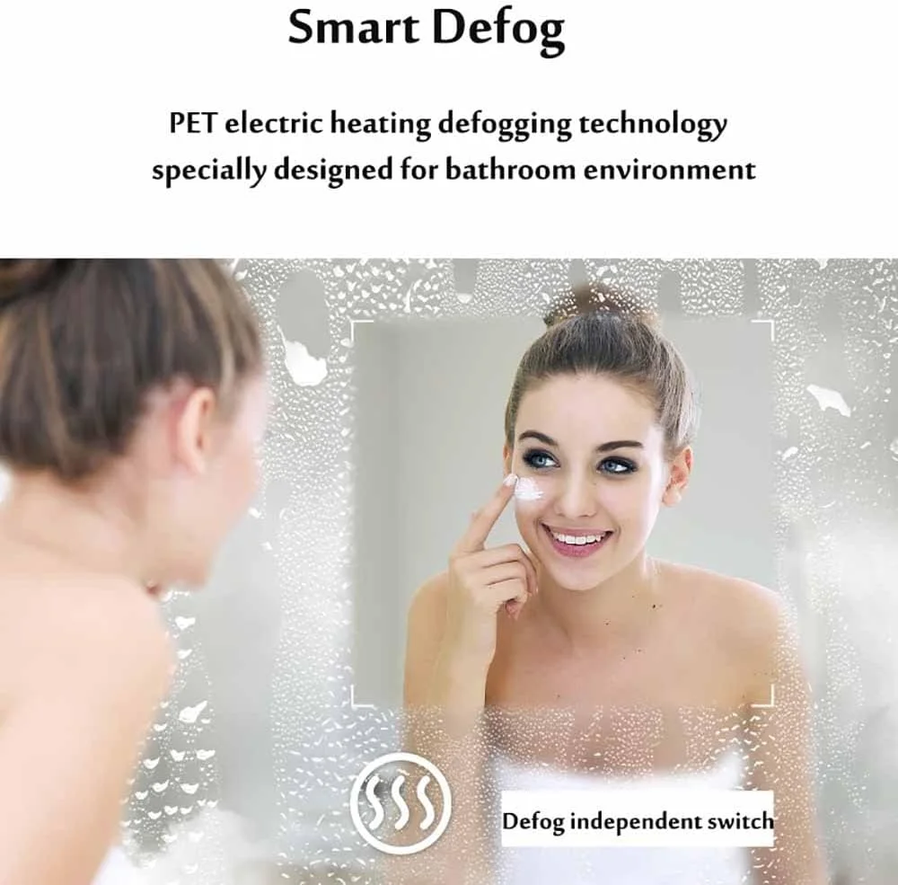 آینه آرایش LED با نور پس زمینه برای نصب روی دیوار، آینه حمام هوشمند نیم دایره، آینه دکوراسیون تمام قد، 3 رنگ، ضد بخار (برش چپ 77 * 110 سانتی متر)