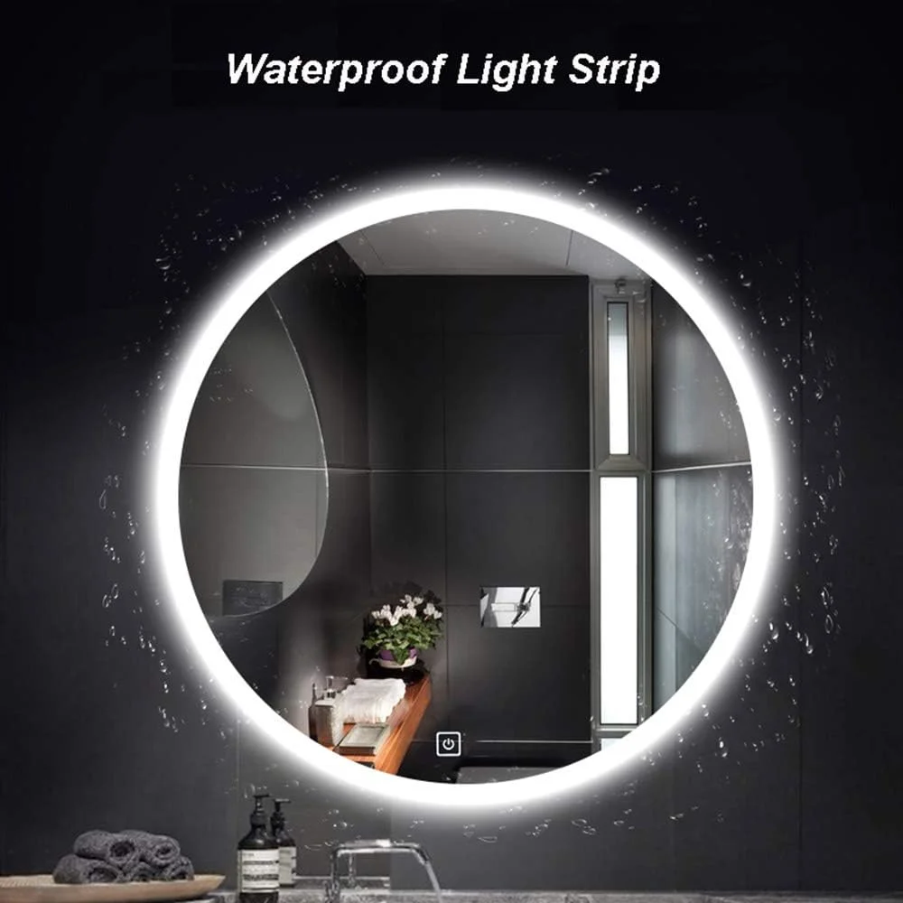 آینه گرد دیواری LED دار برای حمام، آینه آرایشی، ضد بخار هوشمند/دکمه لمسی، نور گرم - 785 میلی متر