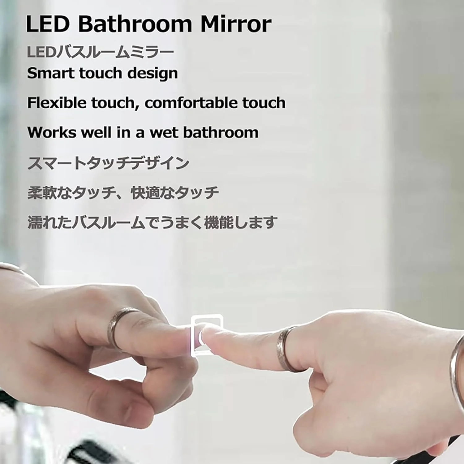 آینه حمام هوشمند LED با نور پس زمینه، آینه روشویی بدون قاب طرح گل، دارای سیستم ضد بخار، نمایشگر زمان و دما، آینه دیواری نامتقارن برای منزل