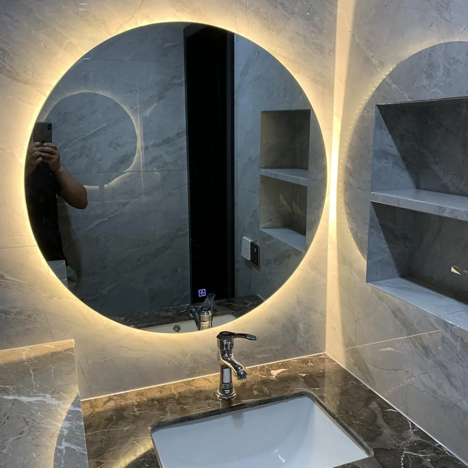 آینه حمام LED بدون قاب با نور پس زمینه، آینه گرد دیواری با نور LED دیمر شونده، آینه روشویی با کنترل لمسی سنسوری، آینه نقره ای HD 5 میلی متری (رنگ: نور گرم، اندازه : آینه حمام LED بدون قاب با نور پس زمینه، آینه گرد دیواری با نور LED دیمر شونده، آینه روشویی با کنترل لمسی سنسوری، آینه نقره ای HD 5 میلی متری (رنگ: نور گرم، اندازه :