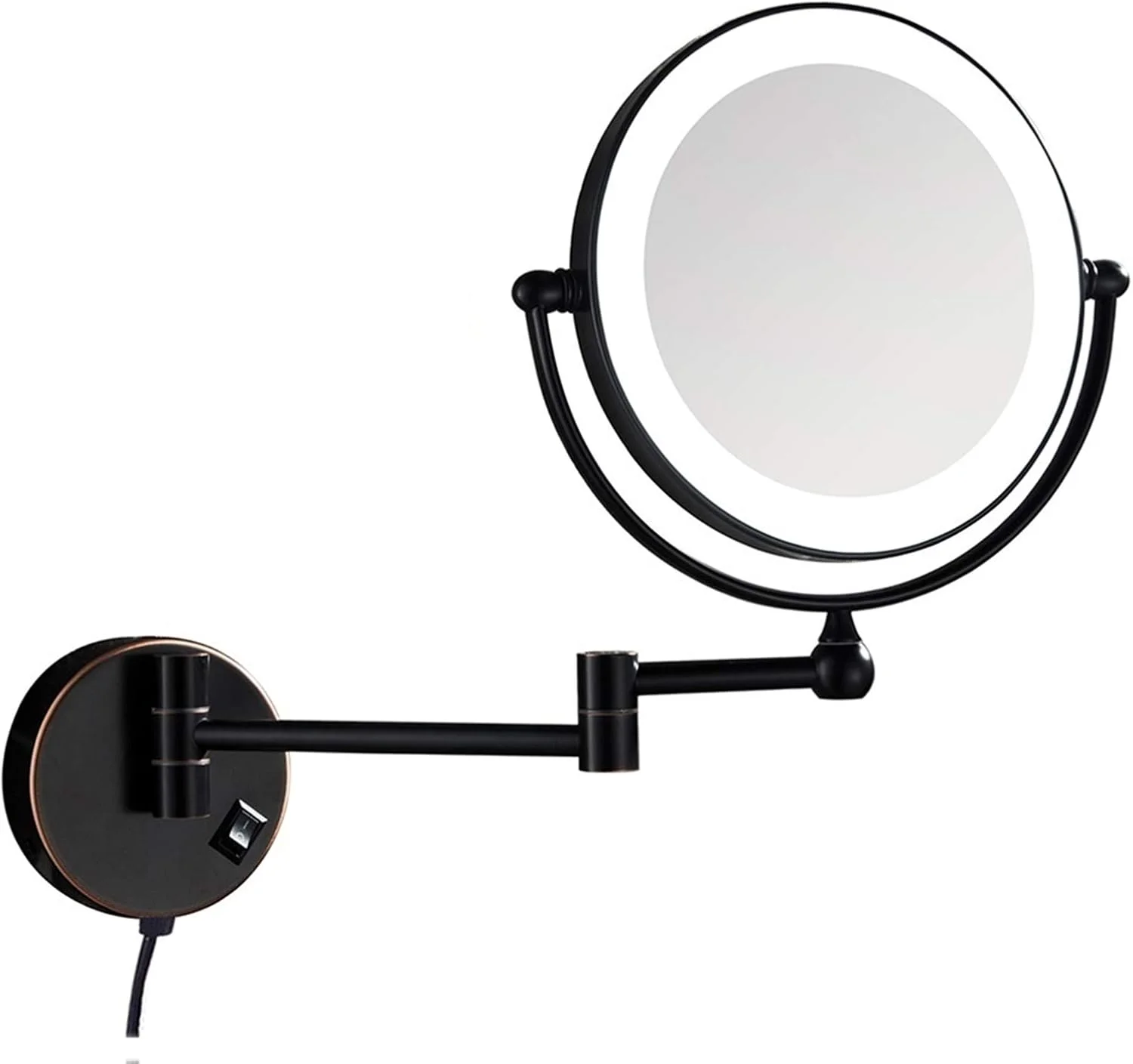 آینه آرایشی نورانی 8 اینچی، آینه بزرگنمایی دو طرفه با نور LED، آینه اصلاح دیواری تاشو با دوشاخه، رزگلد، 3X Leunlee