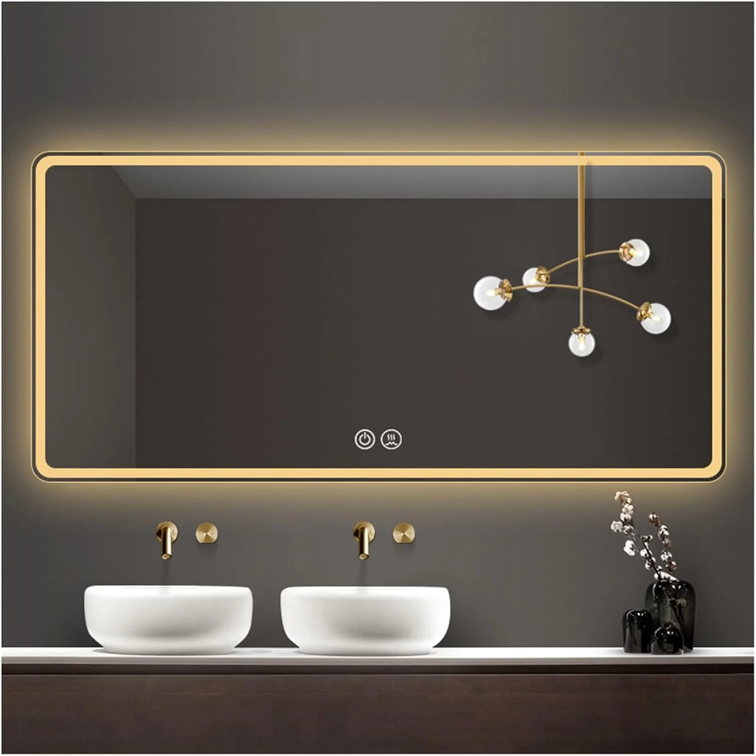 آینه حمام LED روشن، آینه حمام LED، آینه LED برای حمام، آینه حمام با چراغ های LED، ضد شکستگی، آینه دیواری با پد ضد بخار (H50*W70cm/H19.7*W27.6IN) (3"L x 2"W)