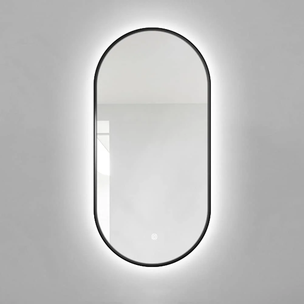 آینه حمام LED دار، آینه های دیواری بیضی شکل، قاب آلیاژ آلومینیوم، مشکی - 500x900 میلی متر آینه حمام LED دار، آینه های دیواری بیضی شکل، قاب آلیاژ آلومینیوم، مشکی - 500x900 میلی متر