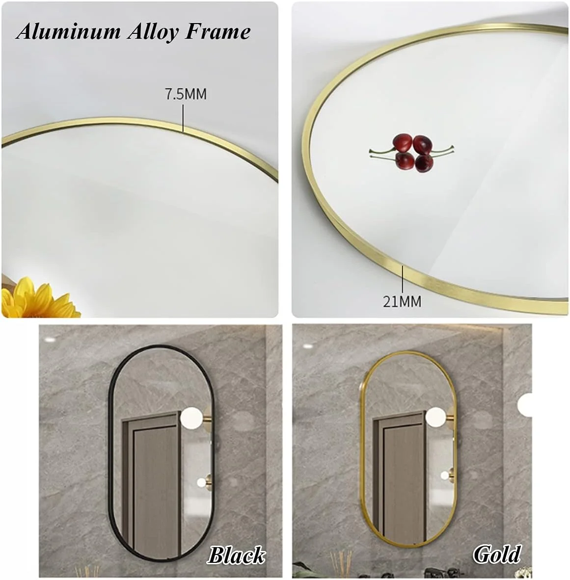 آینه حمام LED دار، آینه های دیواری بیضی شکل، قاب آلیاژ آلومینیوم، مشکی - 500x900 میلی متر آینه حمام LED دار، آینه های دیواری بیضی شکل، قاب آلیاژ آلومینیوم، مشکی - 500x900 میلی متر