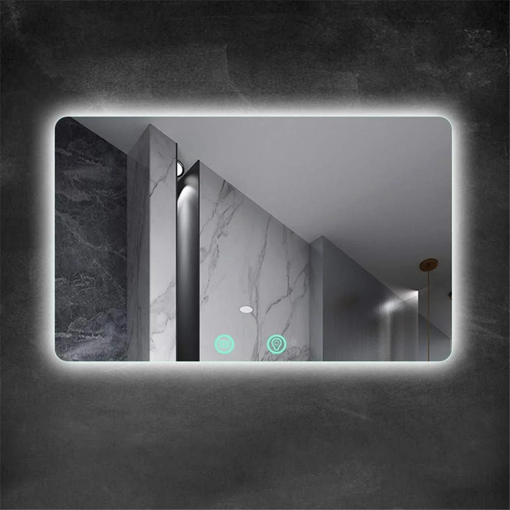 آینه حمام LED نورانی، آینه آرایش دیواری، کلید کنترل لمسی نور، با پد ضد بخار گرمایشی داخلی، دارای استاندارد IP44، افقی، 70×90 سانتی متر