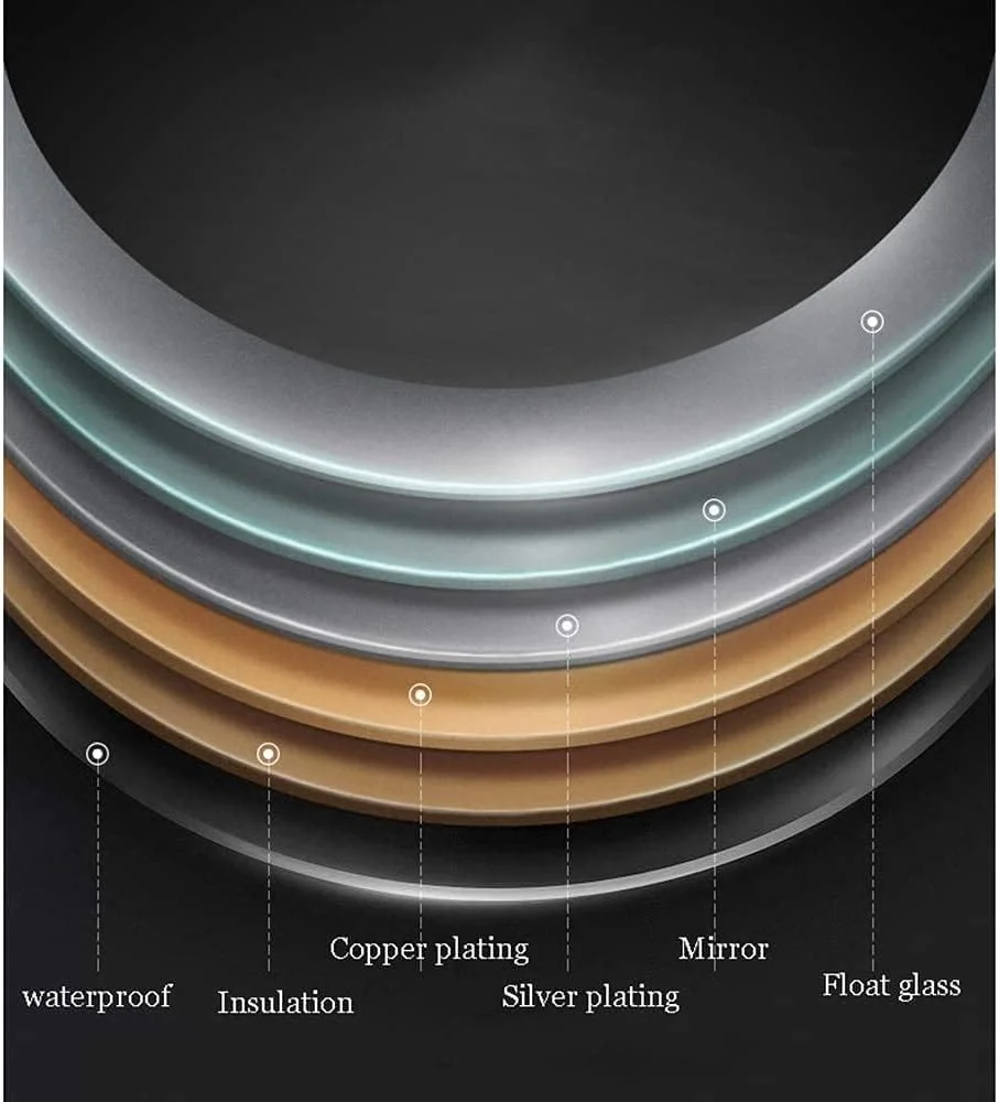 آینه گرد چراغ دار LED حمام با کلید لمسی هوشمند و نمایشگر دما و زمان
