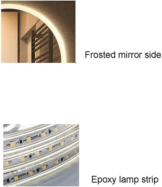 آینه گرد چراغ دار LED حمام با کلید لمسی هوشمند و نمایشگر دما و زمان