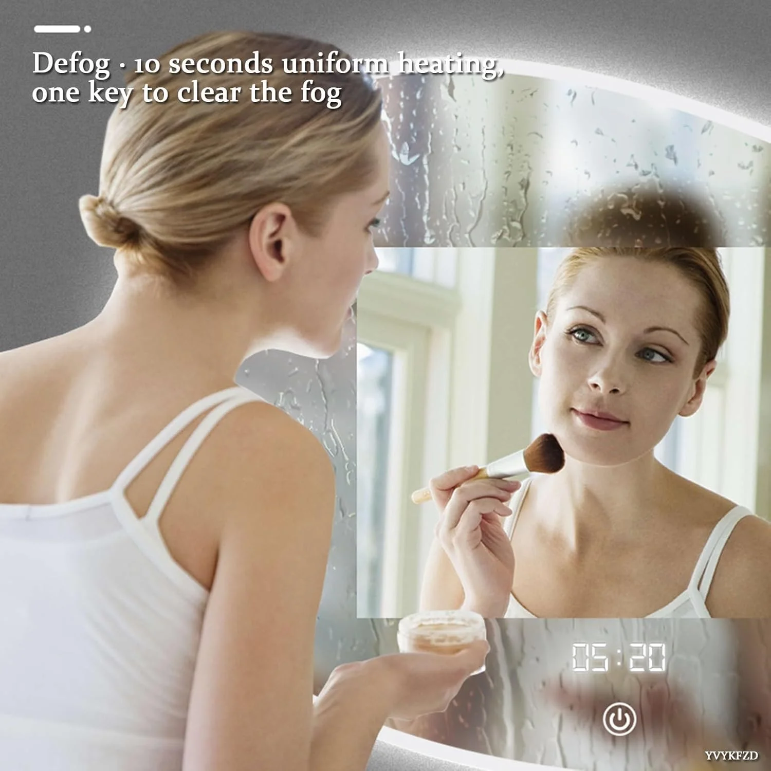 آینه حمام بزرگ LED با نور پس زمینه، ضد بخار، 3 رنگ نور، نمایش زمان - آینه آرایشی آویز طرح قطره اشک - دکوراسیون نصب شده روی دیوار (A 60x100cm/23.6x39.3in)