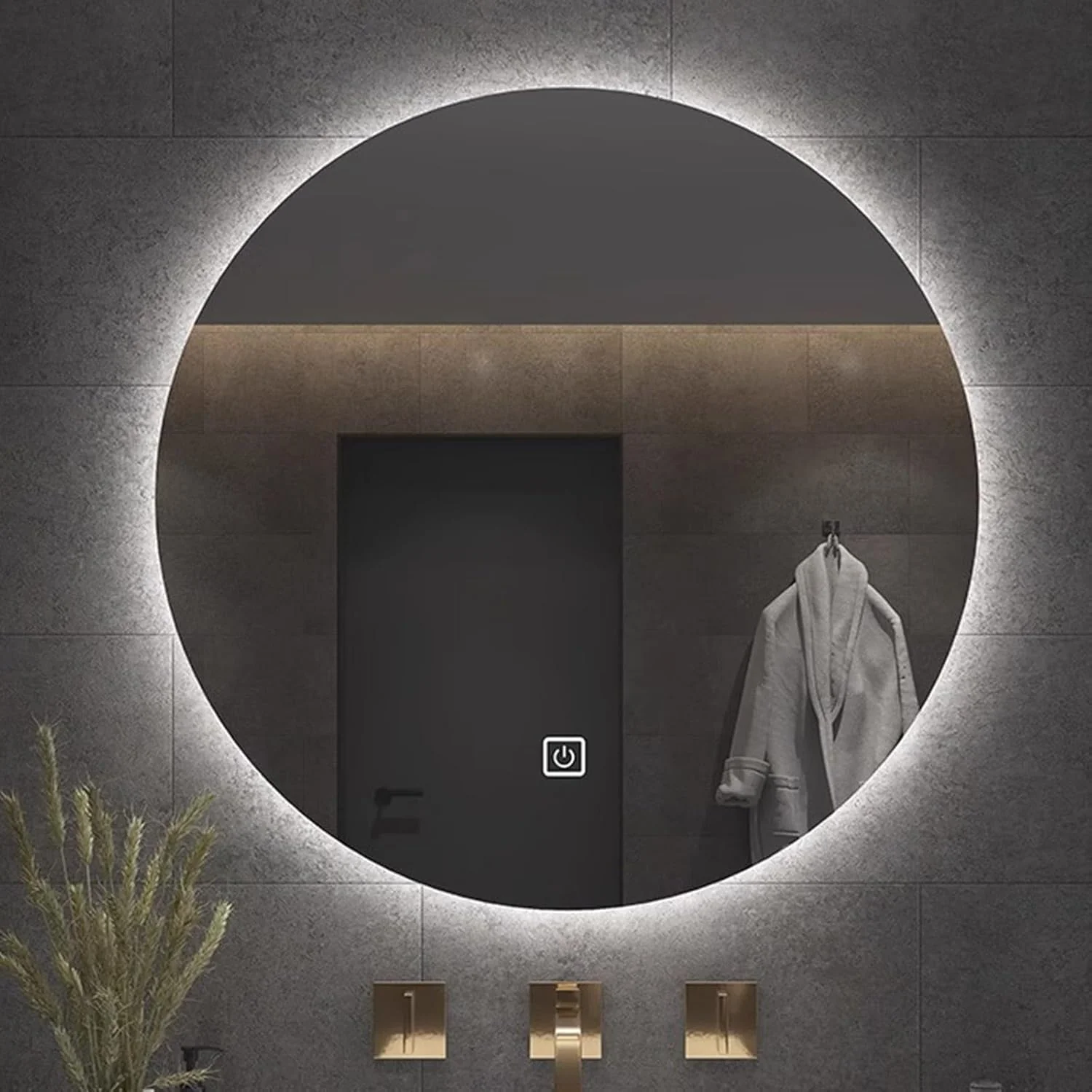 آینه حمام LED گرد با نورپردازی و قابلیت تنظیم نور، نور سفید و نور گرم، ضد آب مناسب راهرو، اتاق خواب IP44 (سفید، 40 سانتی متر)