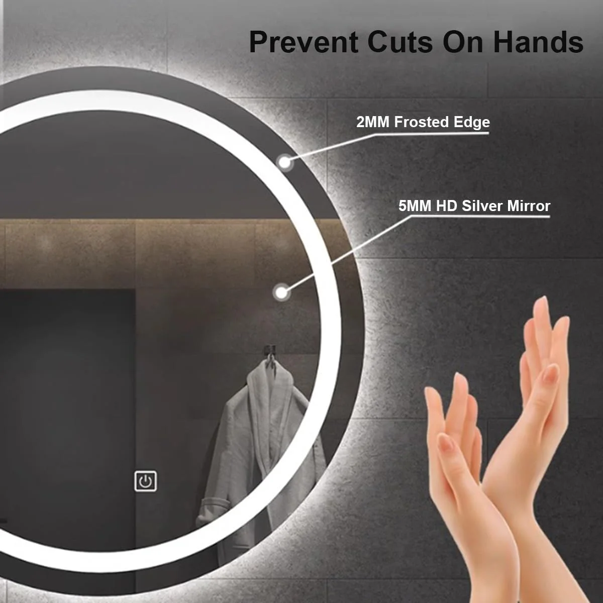 آینه حمام LED گرد با نورپردازی و قابلیت تنظیم نور، نور سفید و نور گرم، ضد آب مناسب راهرو، اتاق خواب IP44 (سفید، 40 سانتی متر)