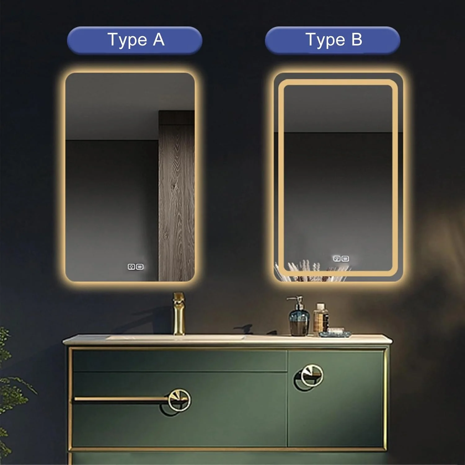 آینه حمام LED نورانی، مستطیل بدون قاب، آینه آرایش دیواری، نورپردازی کم نور شونده 3 رنگ، آینه روشویی ضد مه با کلید لمسی، برای اتاق نشیمن حمام (رنگ: A، اندازه: 19.6 اینچ)