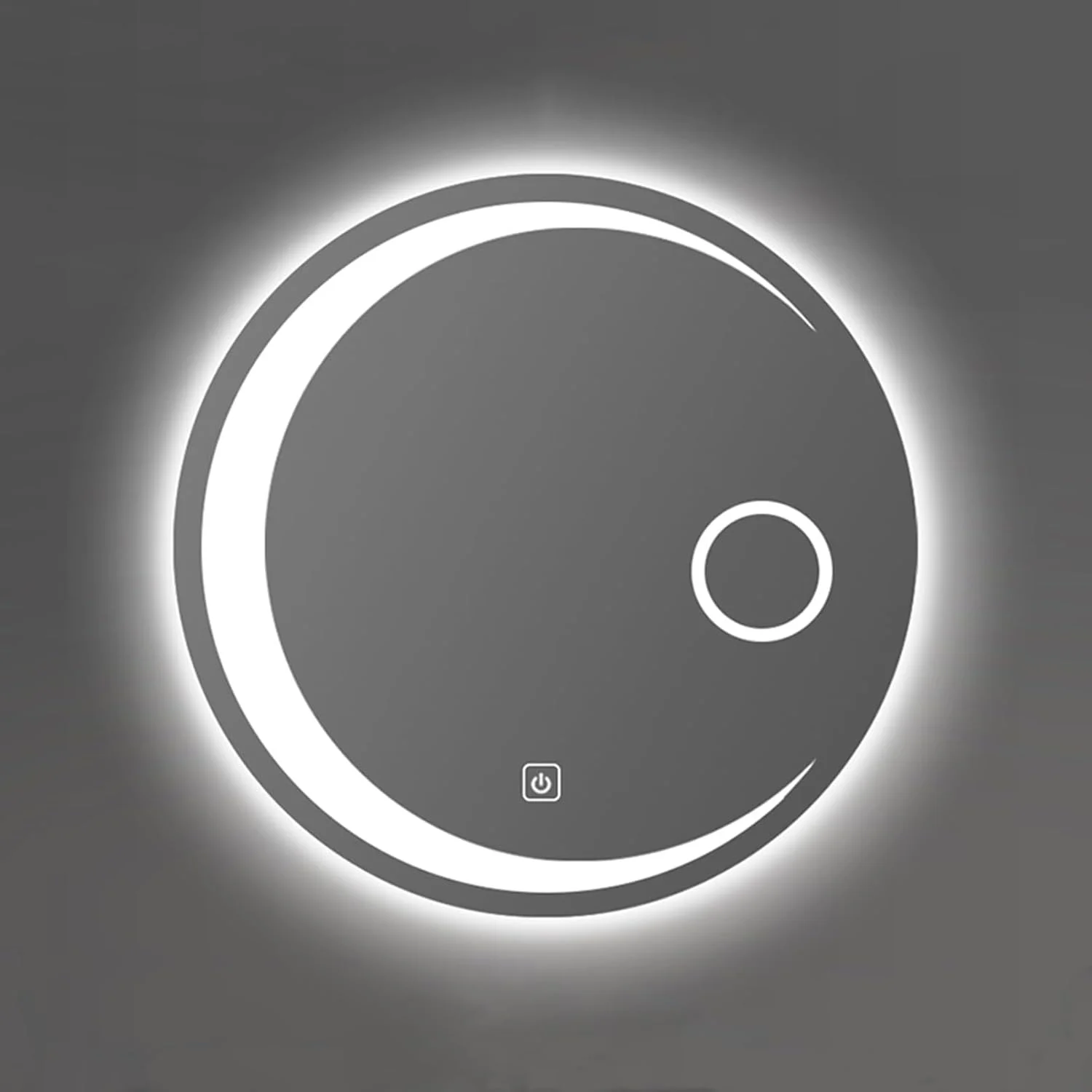 آینه حمام گرد نورانی، آینه آرایشی ال ای دی بزرگنمایی بدون قاب، کم نور شونده بی نهایت، تک لمسی، 3 رنگ نور، دکمه دو لمسی (رنگ: تک لمسی + نور سفید، اندازه: 90)