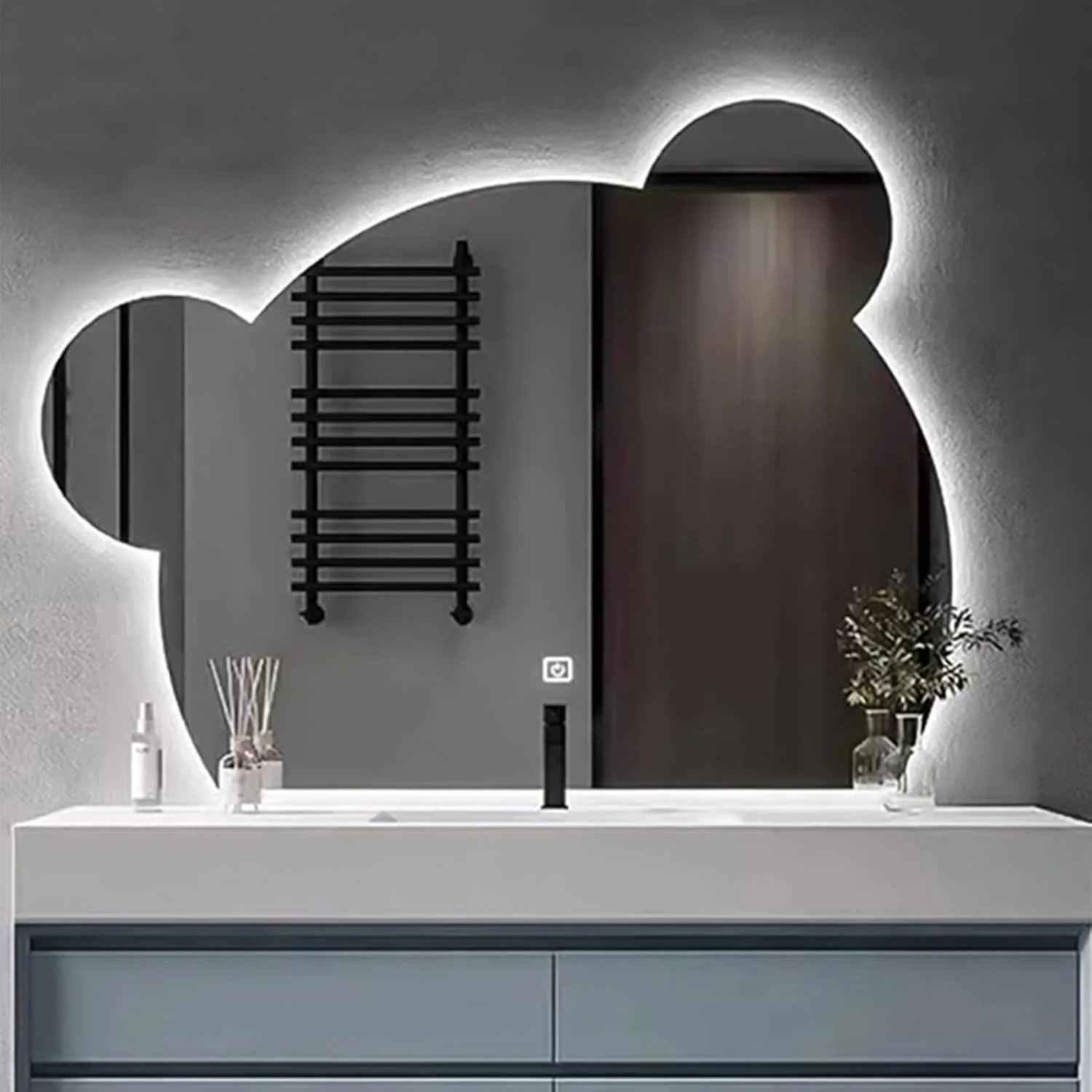 آینه حمام نورپردازی شده، آینه دیواری ضد انفجار با قابلیت تنظیم نور سه رنگ، آینه روشویی مستطیلی مدرن ضد مه، مناسب برای روشویی، حمام، اتاق خواب (رنگ: A، سایز: 50x65CM / "19.6x25.5")