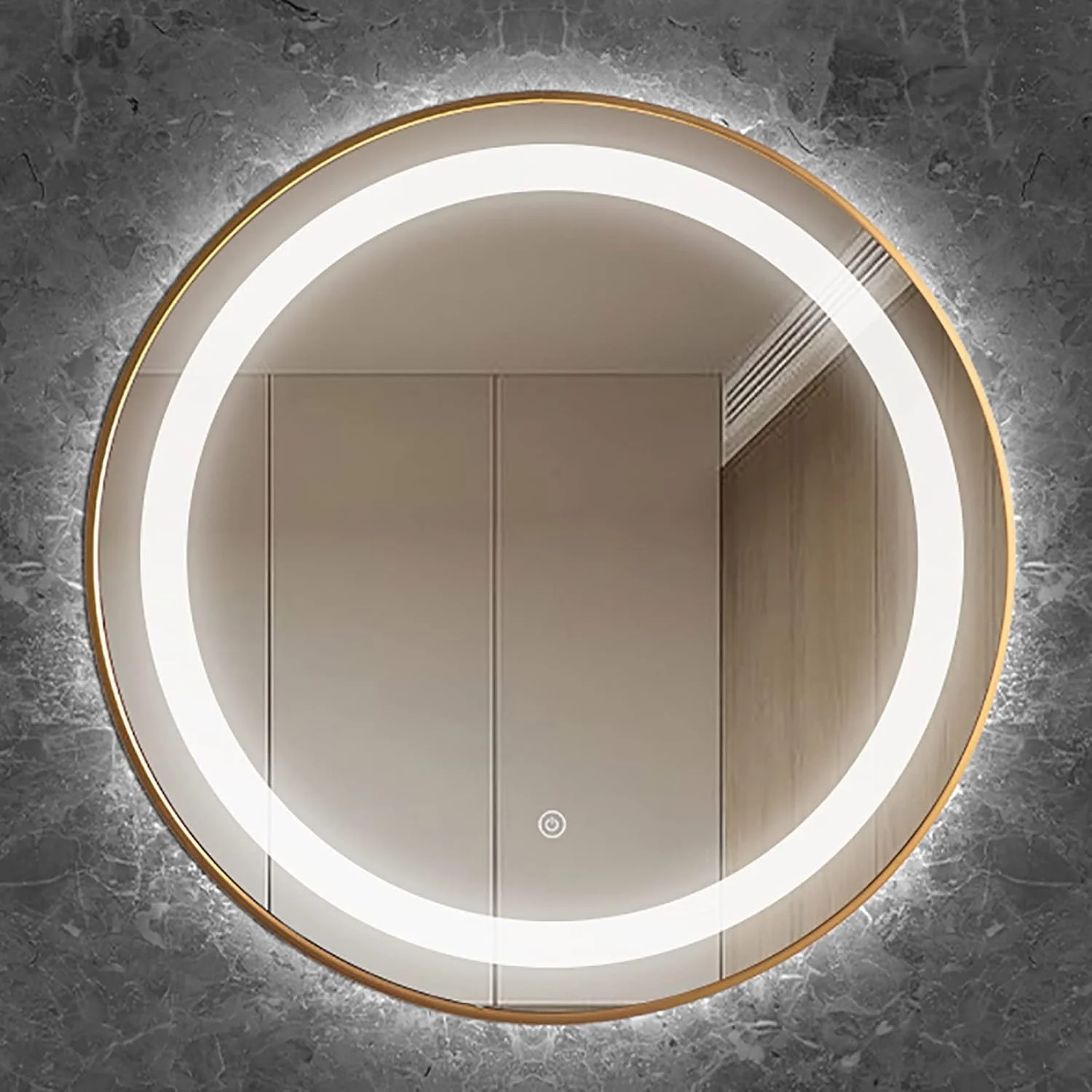 آینه گرد حمام LED با نورپردازی و دیمر لمسی، عملکرد تغییر رنگ سه گانه، آینه های دیواری حمام با قاب فلزی برای آرایش