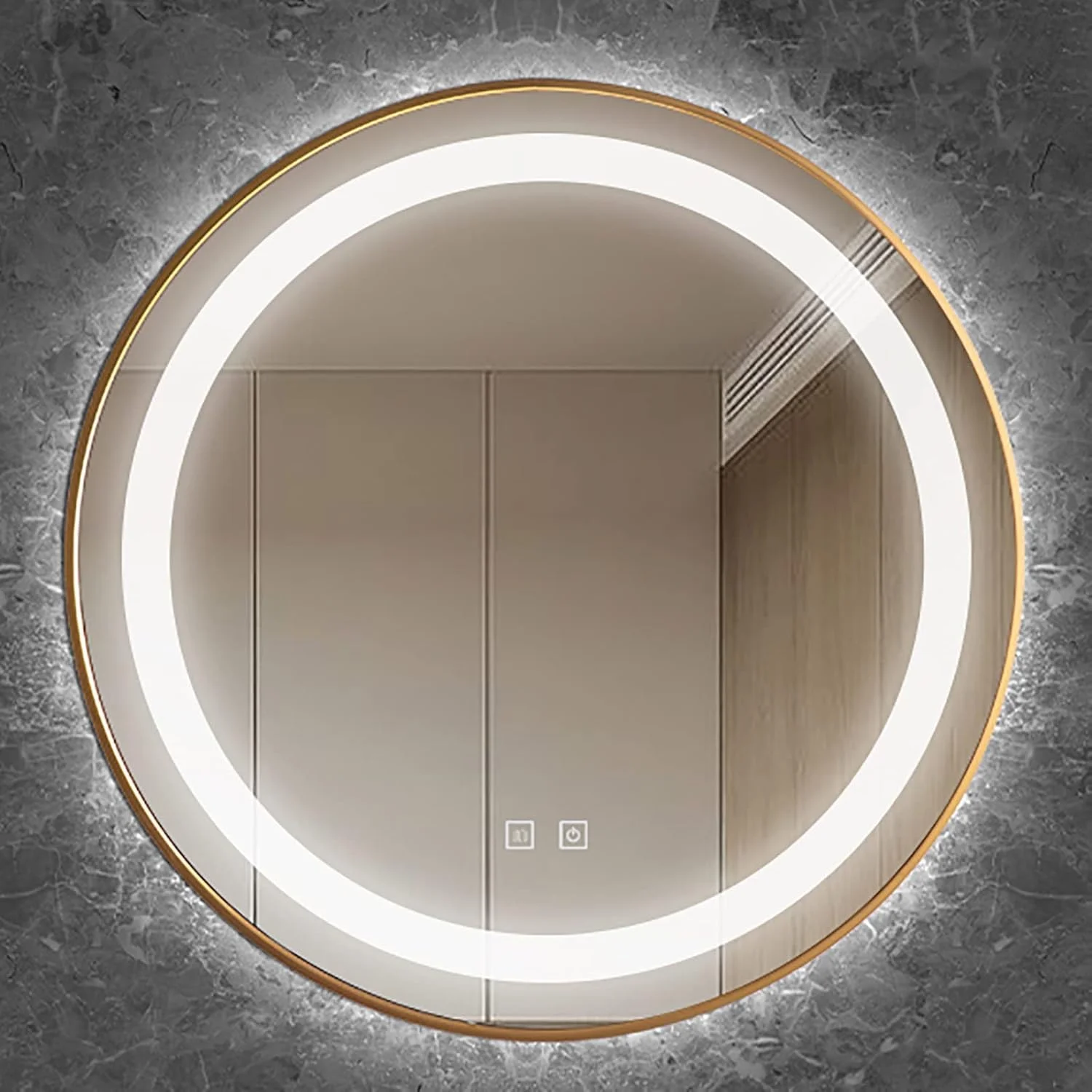 آینه گرد حمام LED با نور پس زمینه و دیمر لمسی، عملکرد تغییر رنگ سه گانه، آینه های دیواری حمام با قاب فلزی برای آرایش | دارای استاندارد IP44 (3 رنگ + ضد بخار)