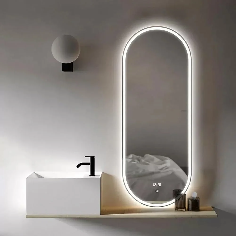 آینه حمام ال ای دی دار 500x800 میلی متر، آینه روشویی دیواری با دیمستر، آینه آرایشی حسگر لمسی با قابلیت تنظیم نور