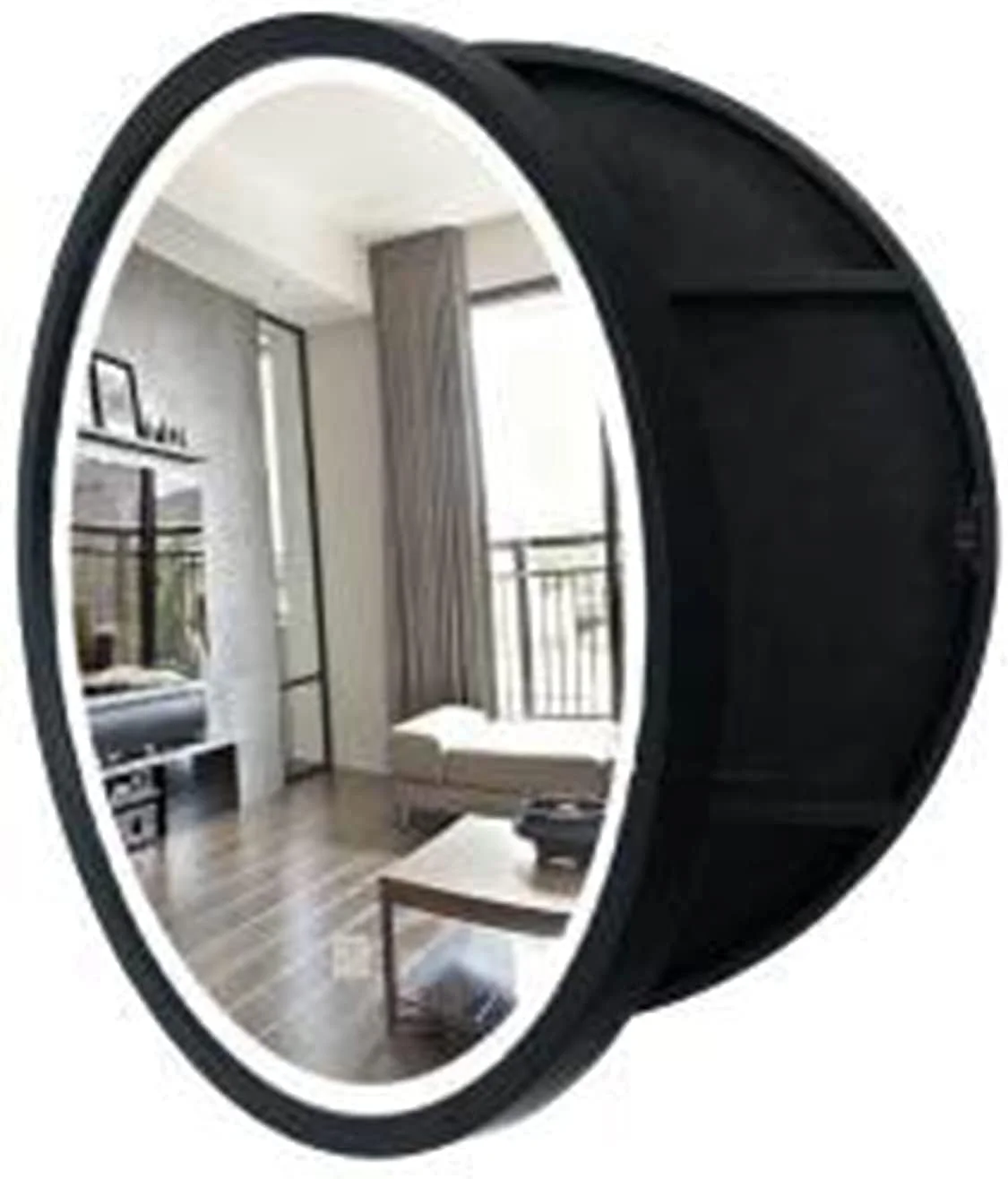 آینه حمام LED دار کابینتی گرد چوبی دیواری با واحد ذخیره سازی و کلید لمسی هوشمند، مونتاژ شده کامل، قهوه ای، 70 سانتی متر