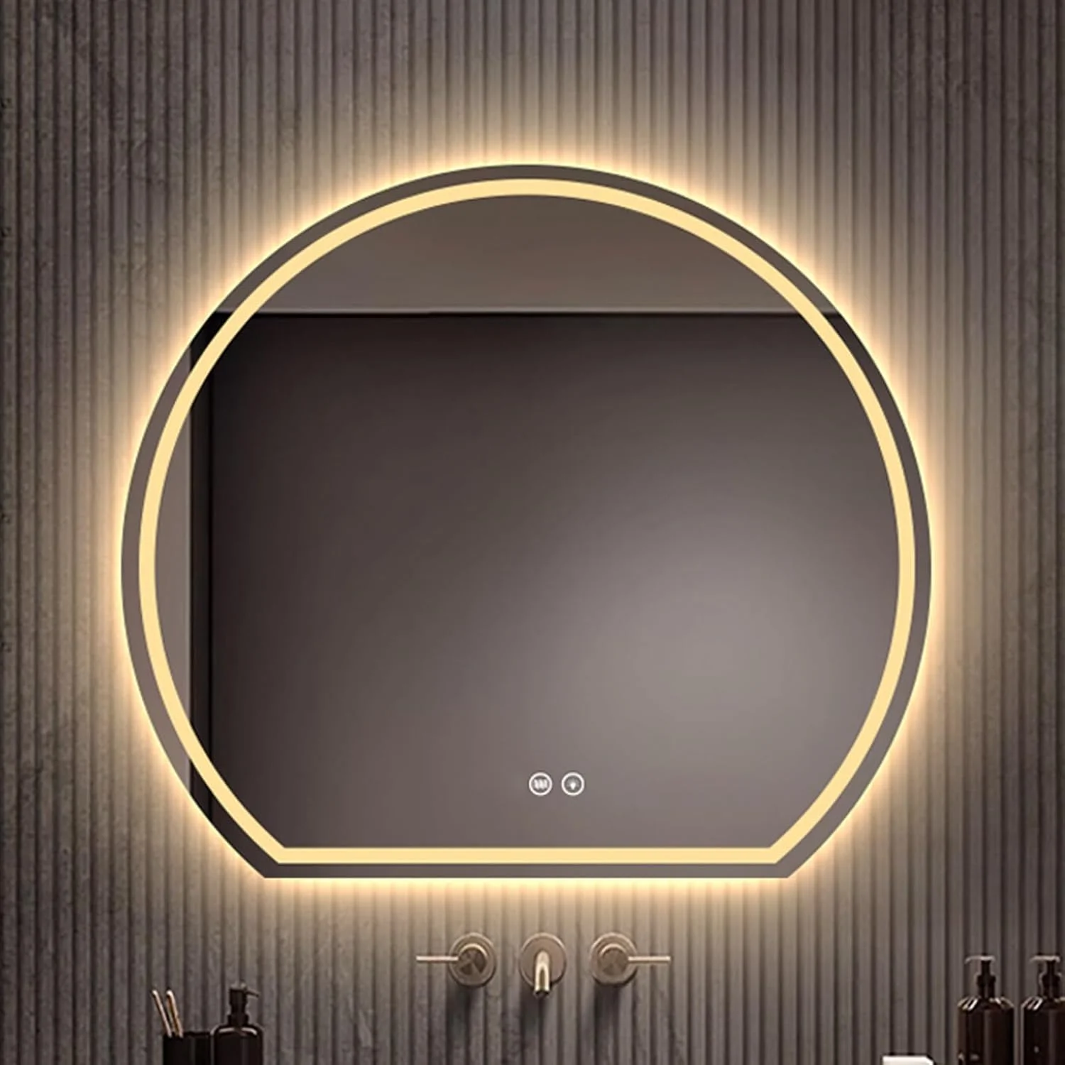 آینه حمام نورانی، آینه روشویی دیواری با نور LED و ضد بخار، 3 حالت نور، آینه دیواری تزئینی با کلید لمسی، عملکرد نور قابل تنظیم (رنگ: B، اندازه: 28.3*31.5 اینچ/7