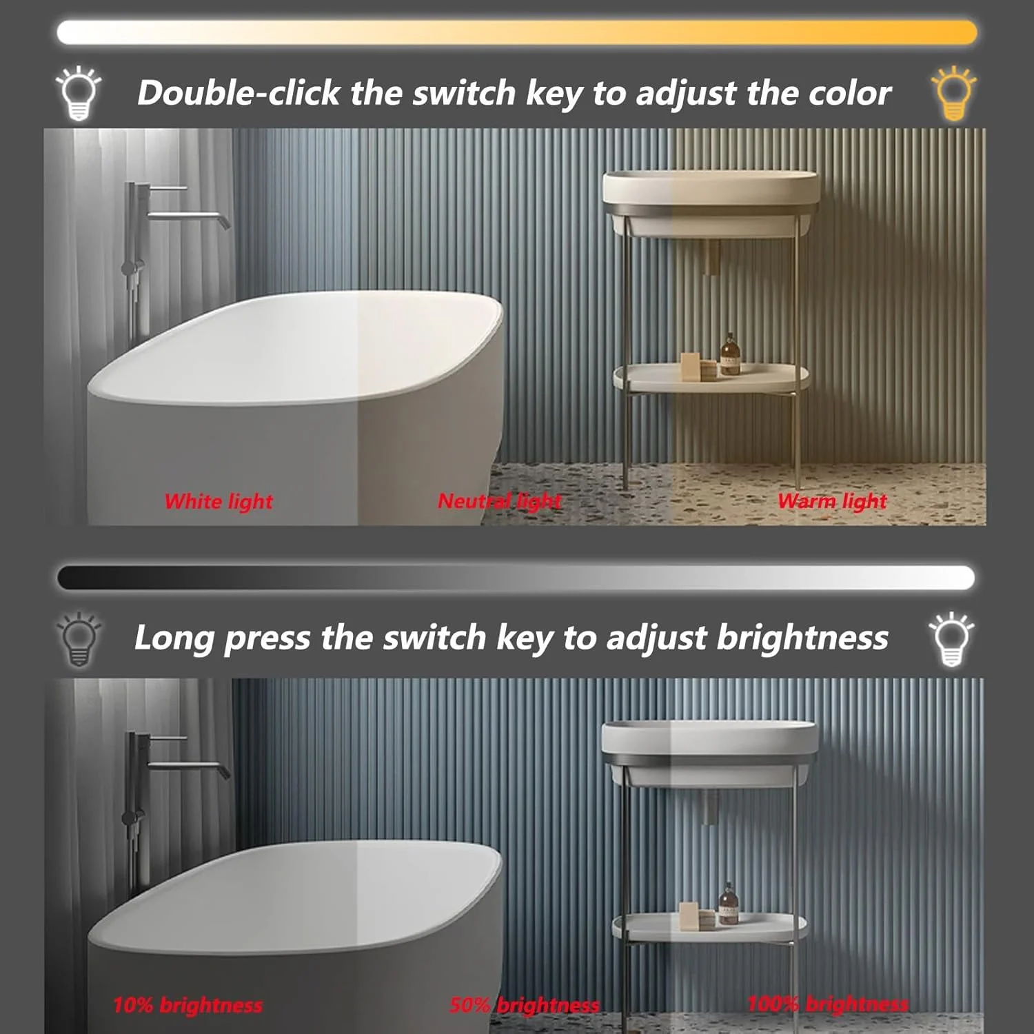 آینه حمام نورانی، آینه روشویی دیواری با نور LED و ضد بخار، 3 حالت نور، آینه دیواری تزئینی با کلید لمسی، عملکرد نور قابل تنظیم (رنگ: B، اندازه: 28.3*31.5 اینچ/7