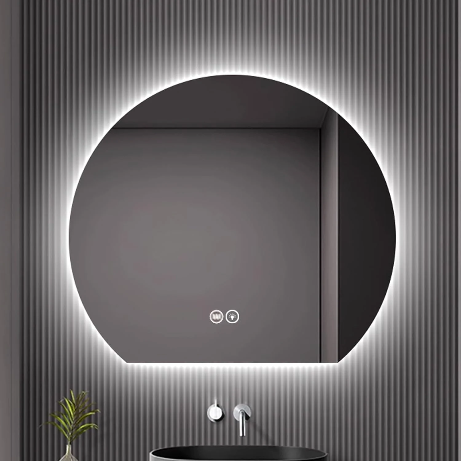 آینه حمام نورانی، آینه روشویی دیواری با نور LED و ضد بخار، 3 حالت نور، آینه دیواری تزئینی با کلید لمسی، عملکرد نور قابل تنظیم (رنگ: A، اندازه: 31.9*35.4 اینچ/8