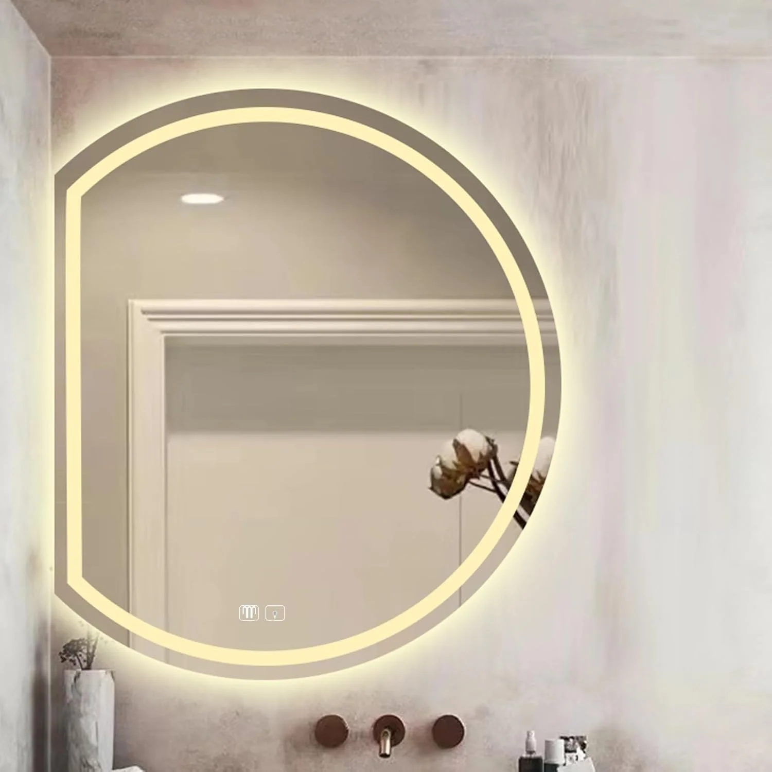 آینه حمام LED روشن، آینه دیواری ضد بخار حمام با کلید حسگر لمسی و چراغ های LED، آینه روشویی، نور LED سه رنگ قابل تنظیم، آینه دیواری بدون قاب (رنگ: راست، اندازه: 31.9*3