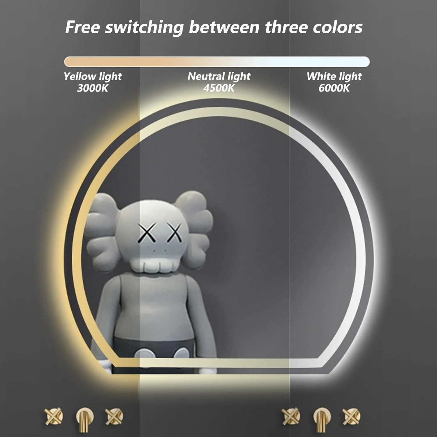 آینه حمام LED نورانی، آینه دیواری ضد بخار حمام با کلید حسگر لمسی و چراغ های LED، آینه روشویی، نور LED سه رنگ قابل تنظیم، آینه دیواری بدون قاب (رنگ: چپ، سایز: 21.3*23