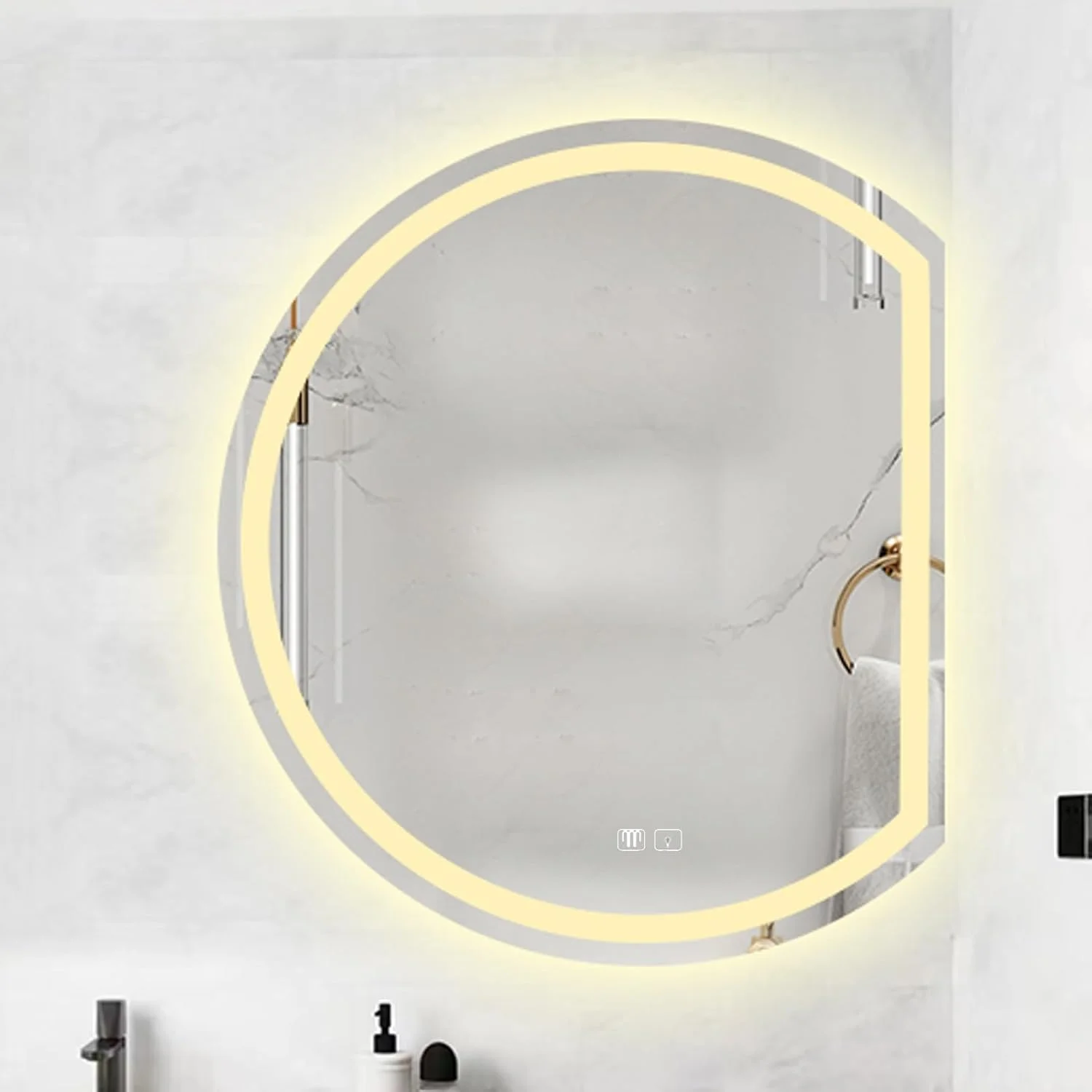 آینه حمام LED نورانی، آینه دیواری ضد بخار با کلید حسگر لمسی و چراغ های LED، آینه آرایشی، نور LED سه رنگ قابل تنظیم، آینه دیواری بدون قاب (رنگ: چپ، اندازه: 28.3*31 اینچ)