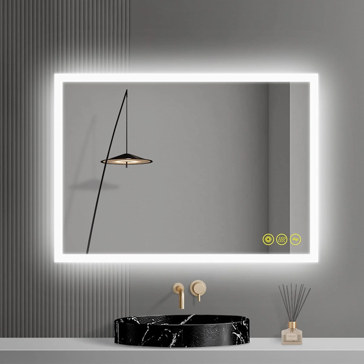 آینه حمام LED دار ICYWANG، ابعاد 500x700 میلی متر، آینه روشویی دیواری با نور پس زمینه قابل تنظیم و ضد بخار، دارای 3 حالت نورپردازی و پد ضد مه