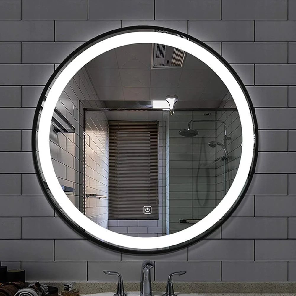 آینه حمام با نور پس زمینه LED، دکمه لمسی، با قابلیت تنظیم نور، قاب مشکی - 70 سانتی متر (27.5 اینچ)