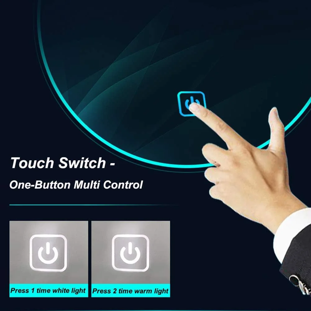 آینه حمام با نور پس زمینه LED، دکمه لمسی، با قابلیت تنظیم نور، قاب مشکی - 70 سانتی متر (27.5 اینچ)