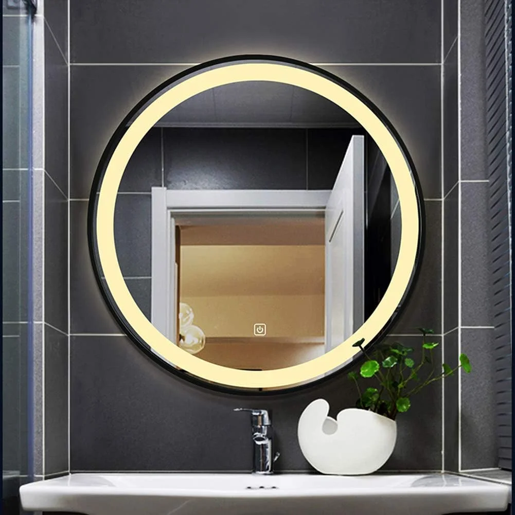 آینه حمام با نور پس زمینه LED، دکمه لمسی، با قابلیت تنظیم نور، قاب مشکی - 70 سانتی متر (27.5 اینچ)