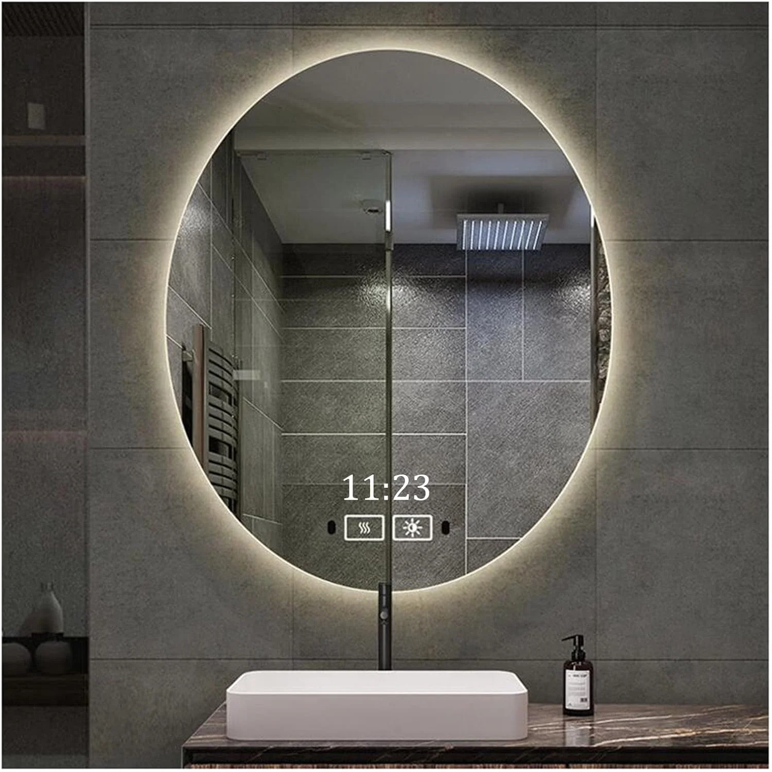 آینه حمام LED روشن 500x700 میلی‌متری با نور پس‌زمینه، آینه‌های حمام دیواری با حسگر لمسی ضد مه و روشنایی قابل تنظیم، آینه آرایشی، تبدیل 3 رنگ (50x70 سانتی‌متر / 20x27.5 اینچ)