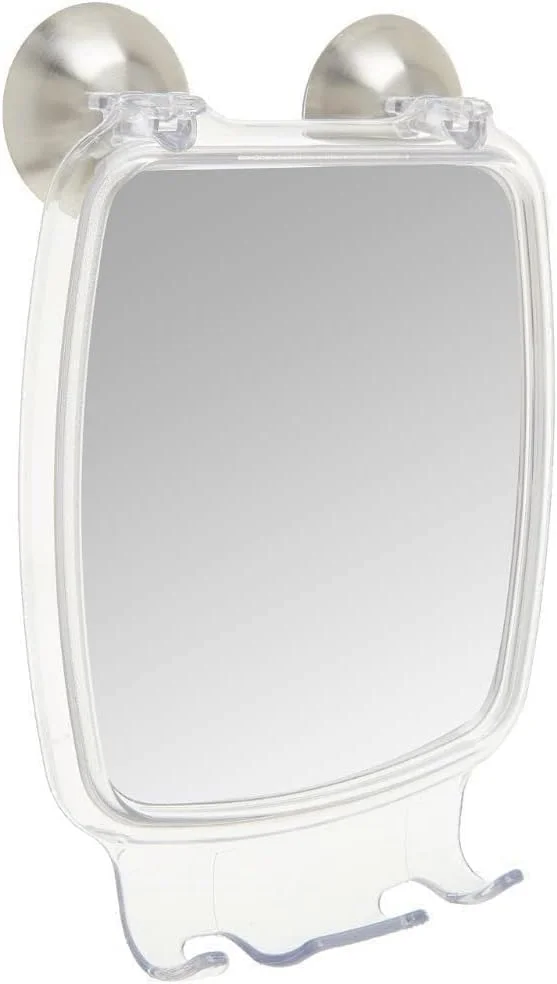 آینه اصلاح دوش مکشی iDesign Forma به همراه نگهدارنده تیغ برای حمام یا دوش، آینه ضد بخار با قفل قدرت قوی، شفاف