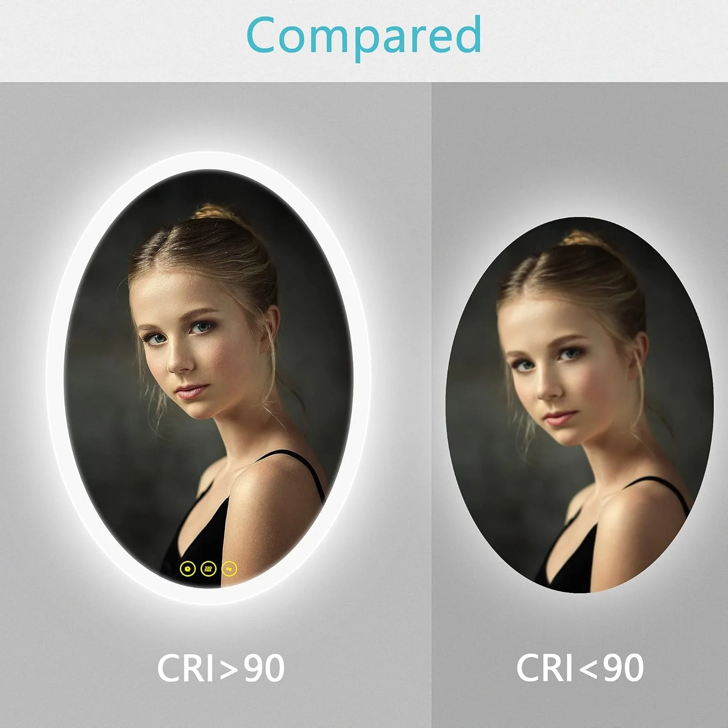 آینه بیضی شکل 50x70 سانتی متری حمام ICYWANG با چراغ های LED، آینه آرایش روشن با قابلیت ضد مه، 3 حالت رنگ و عملکرد کم نور