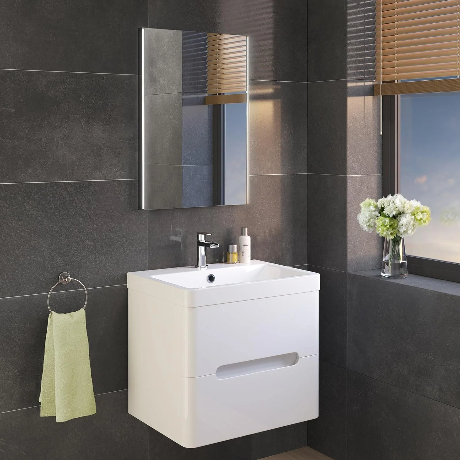 آینه بدون قاب 500x700 میلی‌متری iBathUK، آینه آرایشی هوشمند ضد بخار دیواری با نور، آینه حمام LED روشن با سنسور، افقی/عمودی