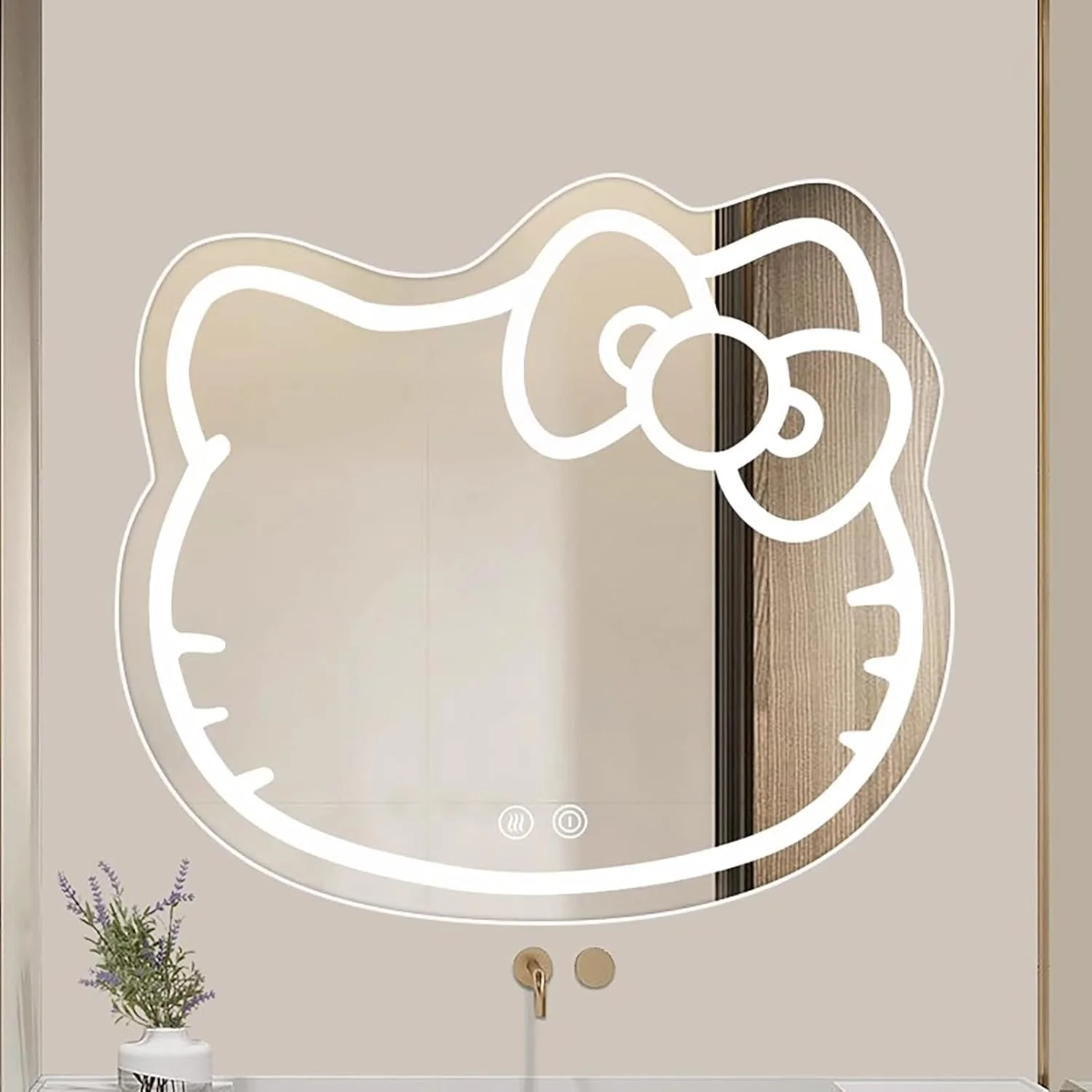 آینه حمام گربه ای، قابل نصب افقی یا عمودی، آینه دیواری LED با کلید حسگر برای روشویی حمام، دارای کلید لمسی دوگانه + تنظیم نور سه رنگ/روشنایی + ضد بخار