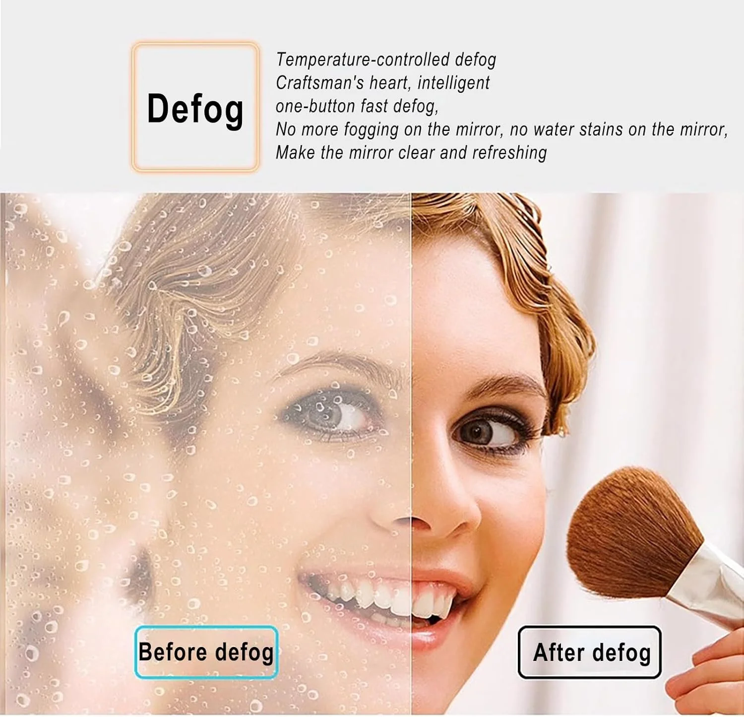 آینه حمام گربه ای، قابل نصب افقی یا عمودی، آینه دیواری LED با کلید حسگر برای روشویی حمام، دارای کلید لمسی دوگانه + تنظیم نور سه رنگ/روشنایی + ضد بخار