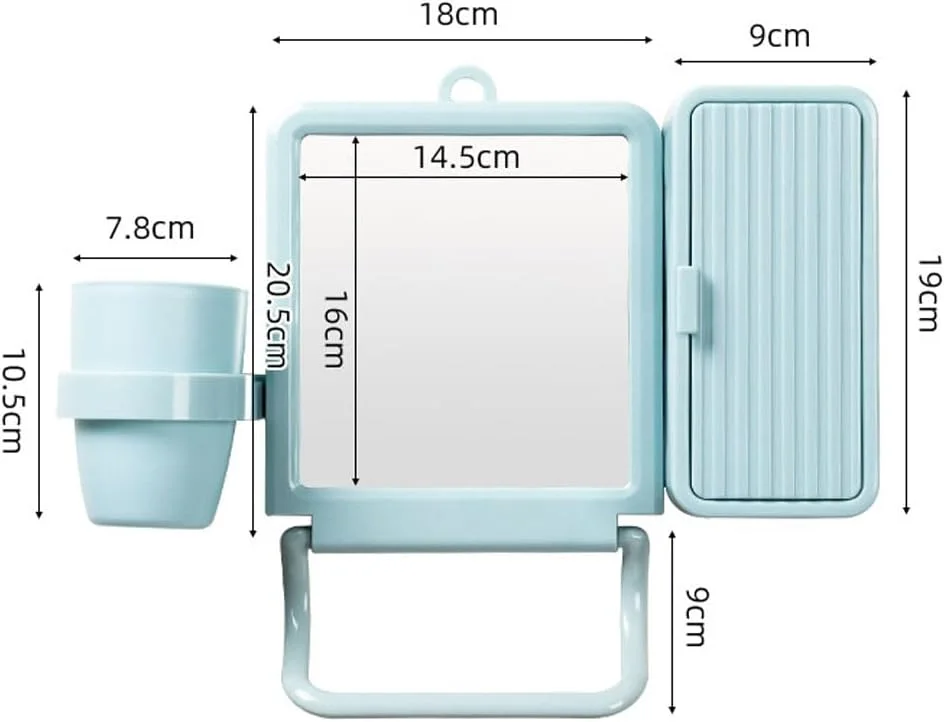 آینه دیواری 3 در 1 Hosoncovy، آینه حمام با لیوان و جعبه ذخیره سازی، آینه آرایشی حمام (صورتی)